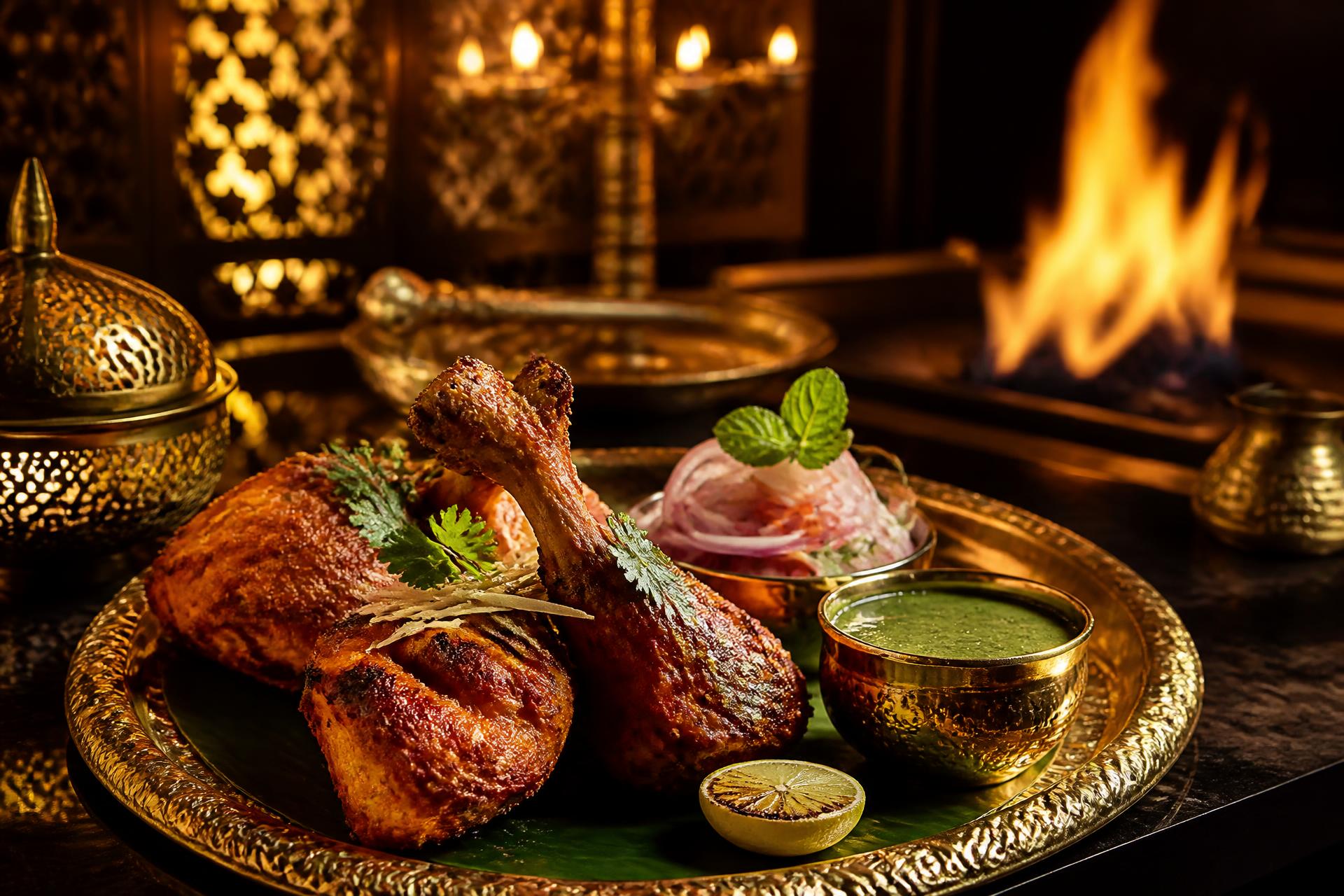 Signaturrett fra New Ambassadør — tandoori kylling servert i messing
